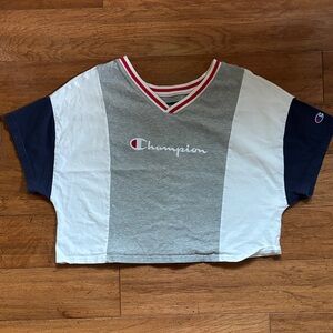 Champion V-Neck Tee - Gray, White, and Navy